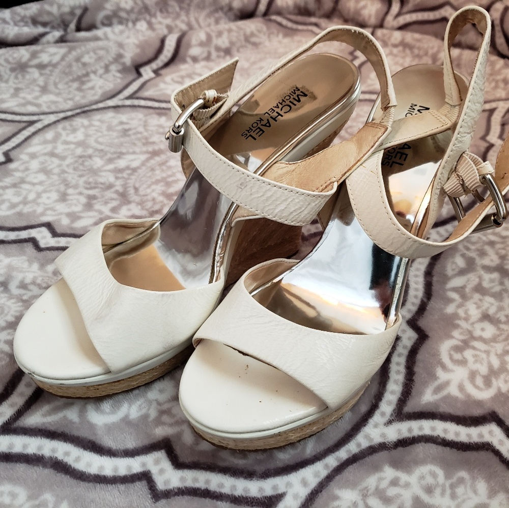 Michael Kors White Leather Wedges 8.5